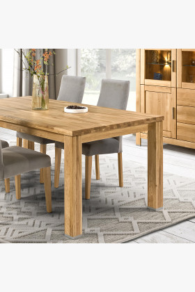 Massiver Esstisch aus 100% Eiche 160x90 cm mit Parkett-Tischplatte rustikal